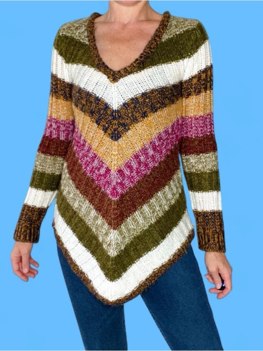 Vintage Y2K Ultra Flirt Color Crochet Asymmetrical V-Neck Sweater